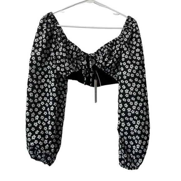 Pretty Garbage Women Floral Tied Crop Top Size Medium Boho Peasant Hippie Preppy - Picture 1 of 12